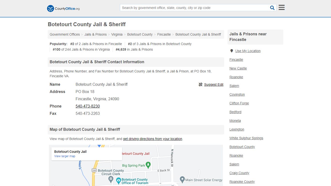 Botetourt County Jail & Sheriff